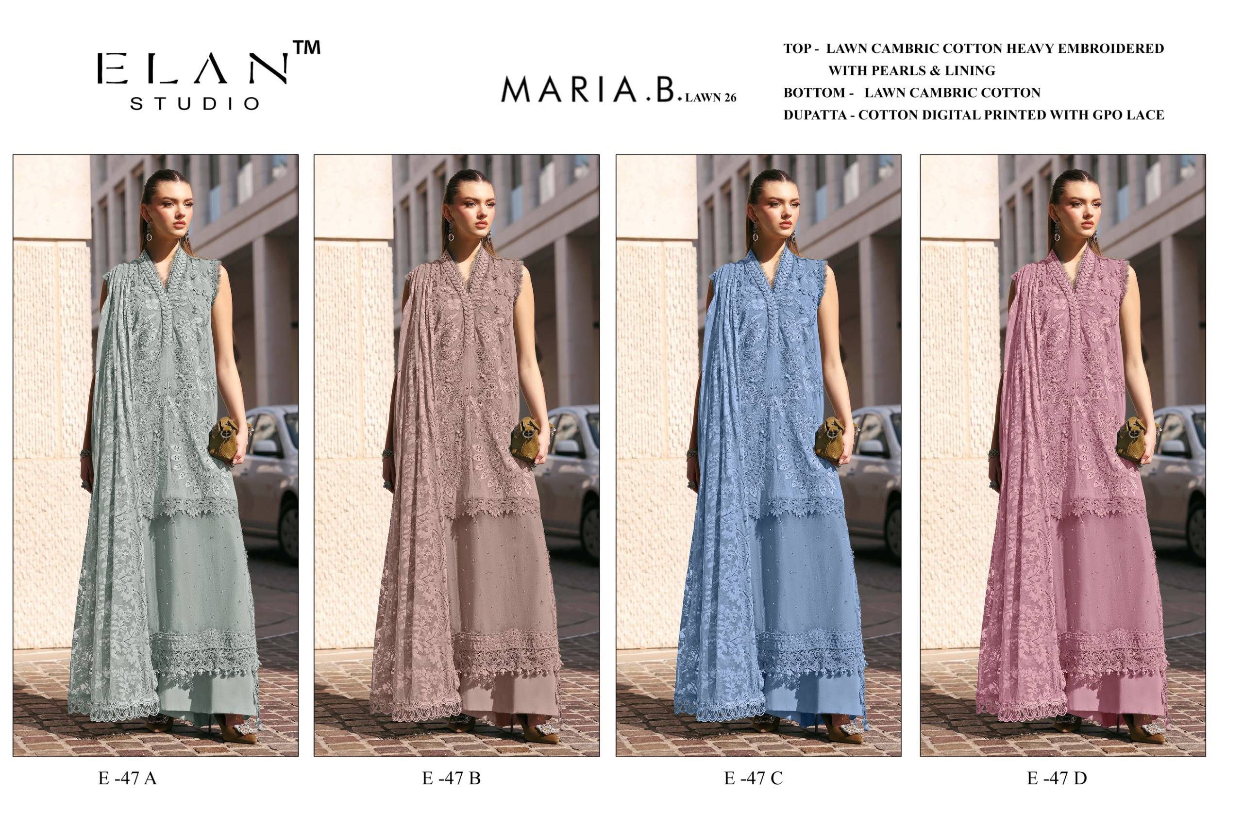 E-47 Series By ELAN STUDIO Pakistani Suits Ethnic Wear Cemric Lawn Cotton Dresses At Wholesale